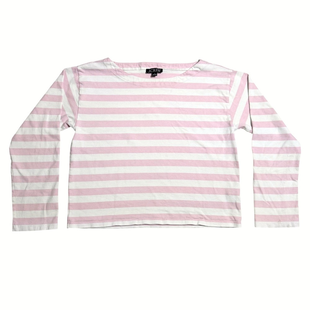J.Crew Small Relaxed Long-sleeve Boxy Boatneck T-shirt Pink Stripe Breton